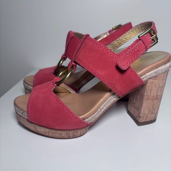 Coach Valeann Coral Suede Cork Platform Heeled Slingback Sandals Size 6.5B - Picture 7 of 10